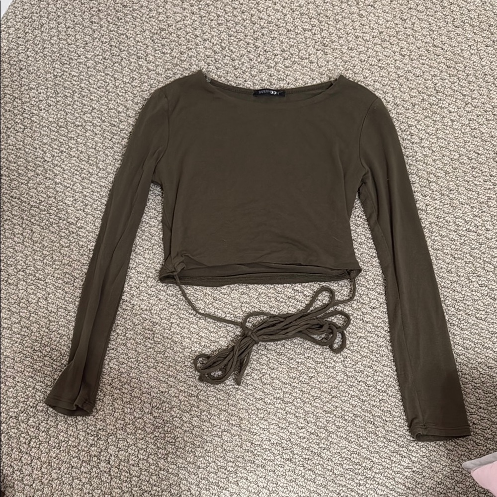 Olive Green Long Sleeve Crop Top